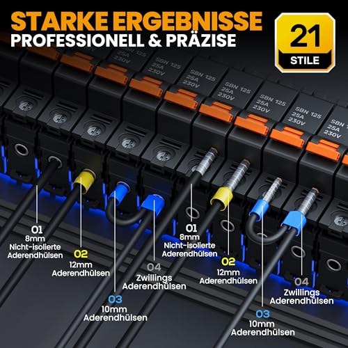 SOMELINE Sechskant Crimpzange Set, 21 Arten [0,25-10mm²] Aderendhülsen Set, Selbsteinstellend Sechskant Aderendhülsenzange - Krimpzange - Crimpzangen - Presszange - Crimp Zange - Elektrowerkzeug Set