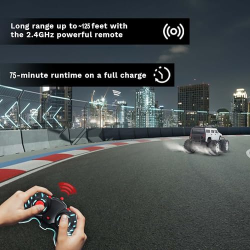Image of popsugar Off Roader Rechargeable Remote Control Car | RC Car Monster Truck | 4 Headlight Modes | Lithium Battery | C-Type Charging | 2.4GHz Remote Controller | Made in India, Gray