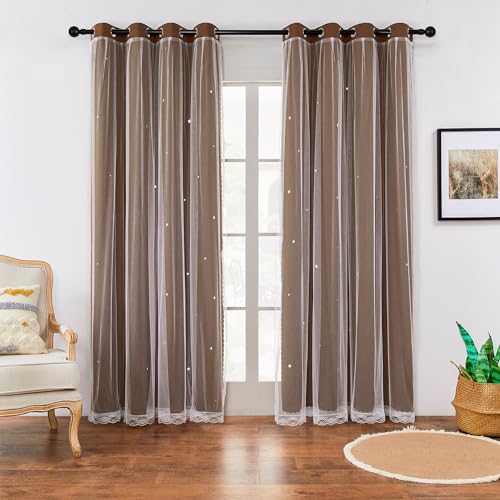 Image of XiDi Blackout Curtains for Bedroom Windows - 72 in Long, 34 in Wide, 2 Panel Brown Unicorn Pattern for Girls & Kids Room Decor