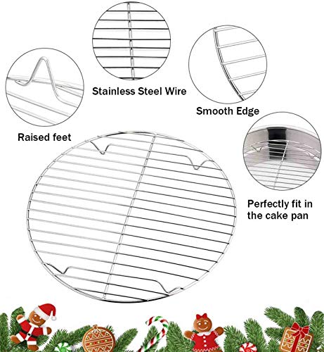 Teamfar Round Cooling Rack Set Of 2, 9 Inch Round Rack Baking Steaming Roasting Rack Set Stainless Steel, Healthy & Dishwasher Safe, Mirror Finish & Rust Free #TOP2