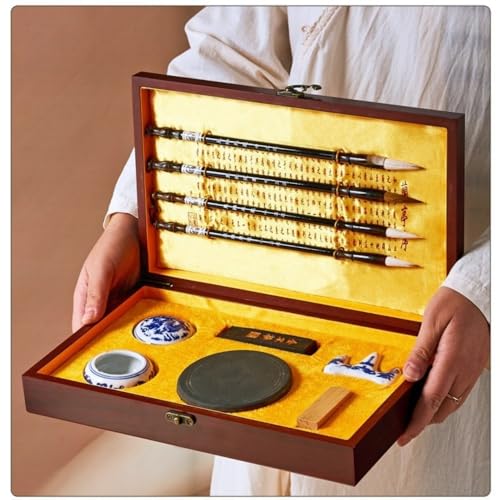 書道 写経 筆墨紙すずり全 文房四宝 習字 大人 書き初め 習字 道具 写経 書写 筆 筆置き 文鎮 硯 水差し 収納ケース おしゃれ 誕生日プレゼント書道セット (B)