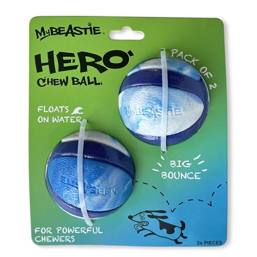 My Beastie Hero Dog Chew Ball, 2.5 Inch Diameter, Pack of 2, for All Breeds 20-60 lbs. Compatible with Most Ball launchers