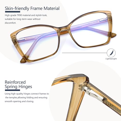Image of Blue Light Blocking Glasses for Women, Oversized Trendy Cat Eye Computer Gaming Glasses Anti Glare & UV Glare RF6204 (Coffee Brown Cateye Frame)