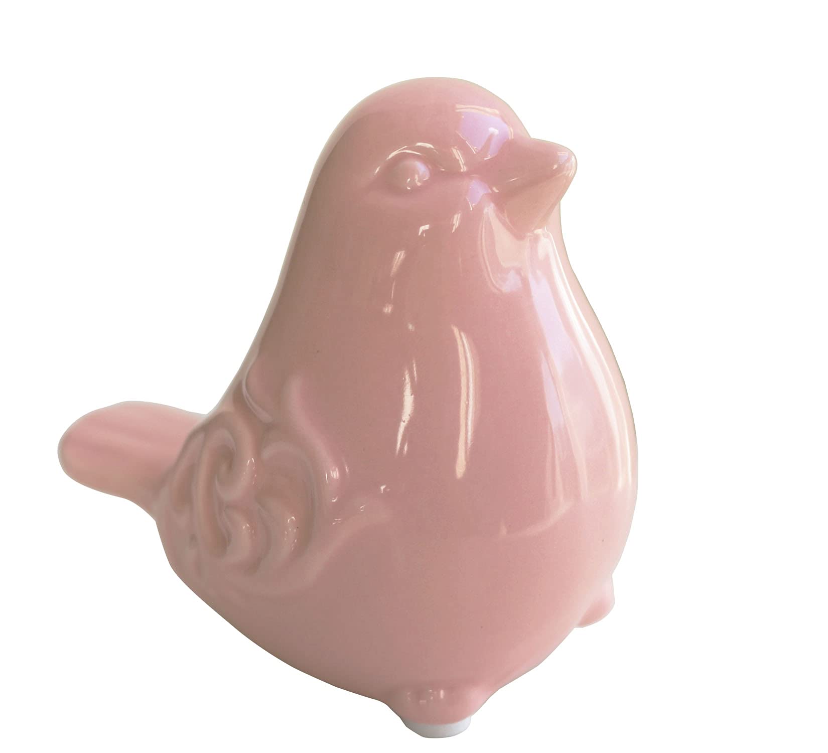 Kiaotime Pink New French Garden Cottage Bird Figurine Decorative Glazed Ceramic Bird Figurine, Bird Statue, Bird Sculpture Home Garden Wedding Décor