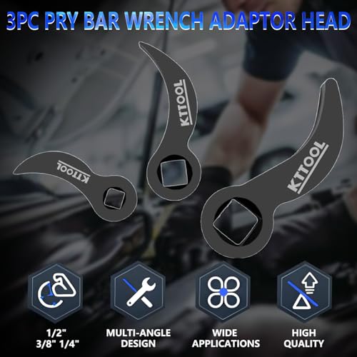 image for KTTOOL 3 Pcs Pry Bar Wrench Adaptor Head Set, Crowbar Adapter Head Too