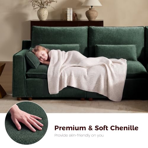 Image of WorthFurni Modern Modular Sectional Sofa,105 inch V Shape Sectional Cloud Couch with Storage Ottoman,Comfty 6 Seat Sofa for Living Room,Green Chenille