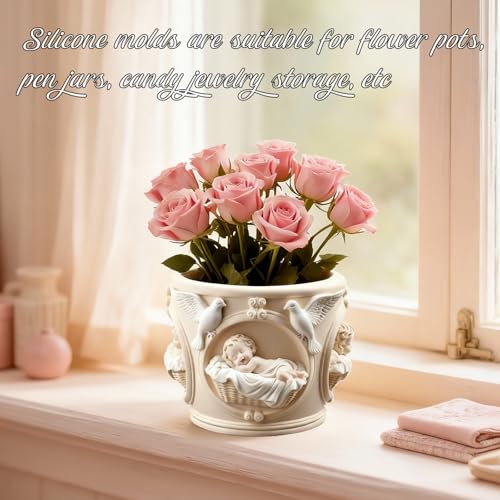 Angel Baby Style Flower Pot Resin Mold, Cherub Shaped Epoxy Resin Casting Silicone Mold for DIY Planter Jewelry Pen Holder Container Mould Candle Vessels Craft, Perfect for Home & Trendy Bedroom Decor — view 5