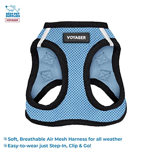 Image of Voyager Step-in Air All Weather Mesh Harness and Reflective 5 ft Dog Leash with Neoprene Handle for Small, Medium and Large Breed Puppies by Best Pet Supplies - Baby Blue Base, S