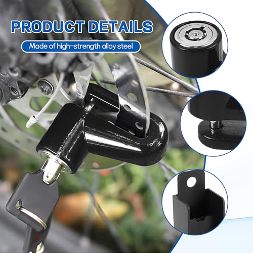 Ongfuwu Motorcycle Disc Brake Lock, Anti-Theft Motorbike Security Wheel Disc Brake Lock with Two Keys, Safety Wheel Disk Locks for Scooter Mountain Road Bike Bicycle Powersports (Black with Bracket) - Thumbnail 3