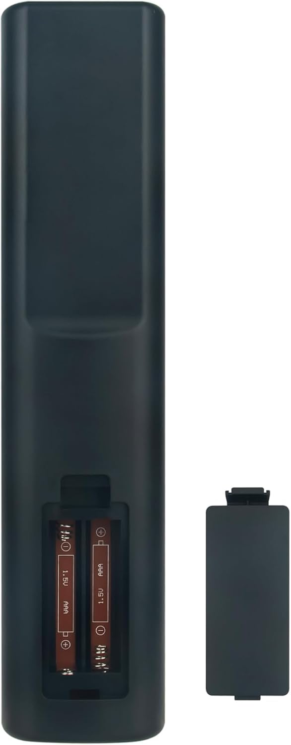 Назад view of the RC-518M remote control with the battery compartment open, showing two AAA batteries inserted.