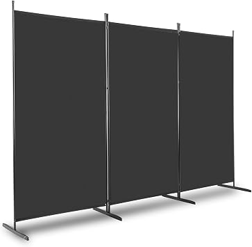 Indoor Room Divider, Folding Privacy Screen, Portable Partition Separator Freestanding Black, 3 Panel 260 x 182cm