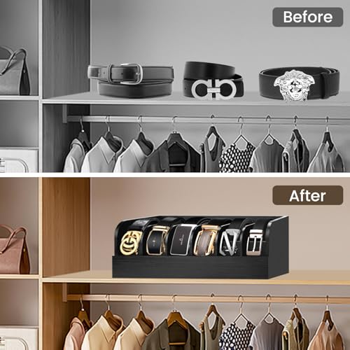 Miniatura 5 de Tegove Organizador Cinturones,Organizador De Cinturones,6 Compartimentos,Caja Organizadora De Cinturón Para Hombre,Adecuado Para Armarios Y Cajones,Contenedor Natural Relojes Hombres Y Mujeres