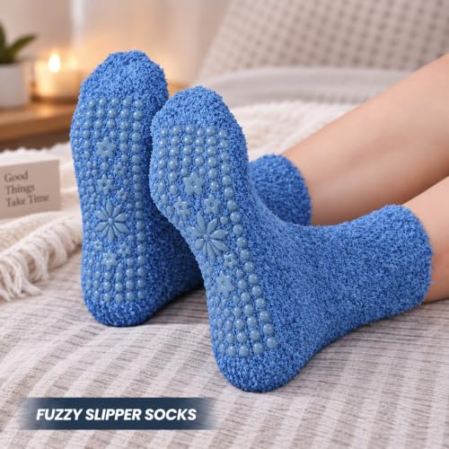 HUGSWEET 6 Pairs Thick Fuzzy Socks with grips for Women, Non Slip Socks | Fluffy Warm Comfy Soft Cozy Hospital Slipper Socks, Plush Winter Sleep Home Birthday Gifts for Women - image 2