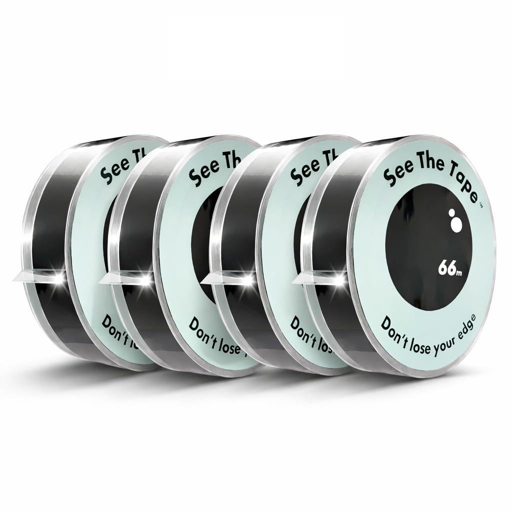 SeeTheTape Cellotape (4 Rolls), 66m x 24mm - Super Clear Tape, Durable, Extra Long, 50 Micron Thickness - Patent Approved Visible Edge Technology, Clear and Visible Edge