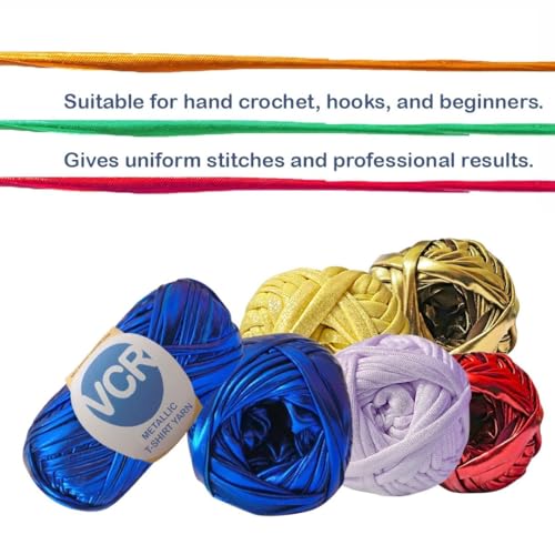 Image of VCR Shine Light Yellow Metallic T-Shirt Yarn, 100 Grams, 100% Metallized Craft Yarn, Pack of 1 Yarn, Suitable for Handbags, Tote Bags and Sling Bags