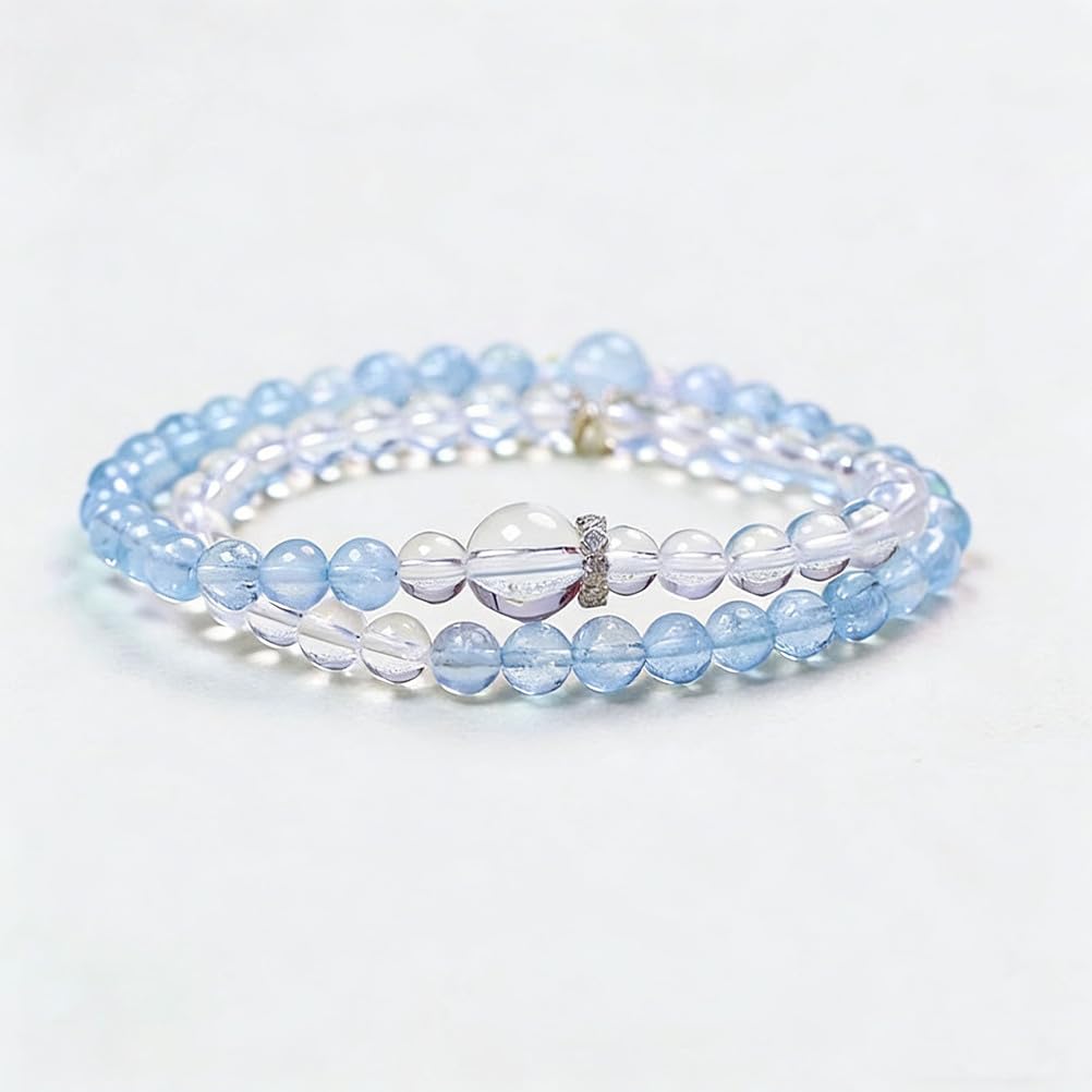 Klares Quarz-Aquamarin-Armband – Naturkristall-Heilstein-Perlenarmband für Damen und Herren, runder Edelstein-Stretch-Schmuck für Positive Energie, Klarheit, Balance, Valentinstag