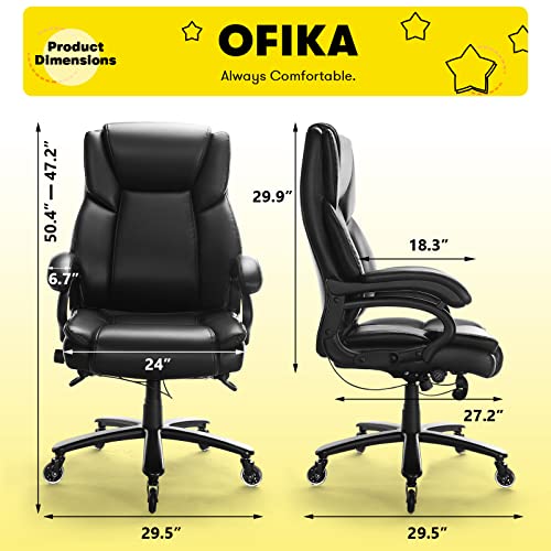 Ofika Heavy Duty Big And Tall Office Chair, 500Lbs Capacity Office Chair For Heavy People, High Back Pu Leather Executive Desk Chair With Wide Seat And Quiet Rubber Wheels,Large Office Chair #TOP2