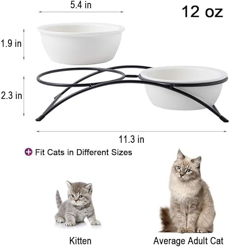 Miniatura 2 de ZONEYILA Cuencos elevados para gatos, cuenco para perros, juego de cuencos elevados de cerámica para comida para gatos con soporte de metal para