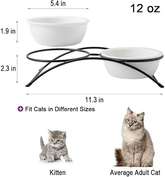 ZONEYILA Elevated Cat Bowls, Dog Bowl, Ceramic Raised Cat Food Water Bowl Set with Metal Stand for Indoor Cats Small Dog, Prevent Neck Pain,12 Ounces, Cute Paw Pattern