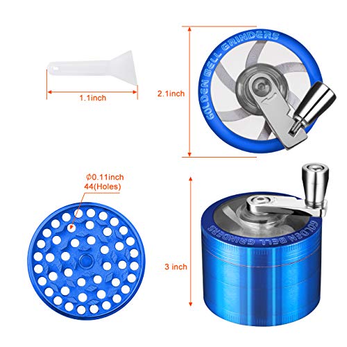 LIHAO 2 Inch Hand Cranked Spice Grinder with Pollen Scraper - Foldable Handle Grinder, 4 Layers Zinc Alloy - Blue - Image 2