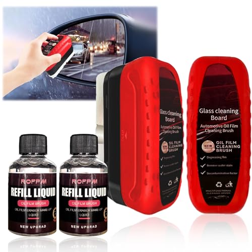 ROFPM Automotive Oil Film Cleaning Brush Windshield Cleaner Kit, Glass Oil Cleaner Remover for Car Window, Shower Mirror (2 Kits)