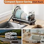 Small Dish Drying Rack, Compact Dish Drainer for Kitchen Counter, with Adjustable Back Slots, Space-Saving for Small Kitchens, Black - Image 3