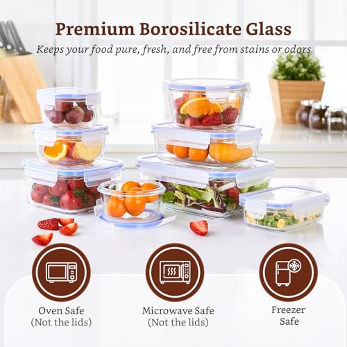 Image of Amazon Brand - Solimo Glass Food Storage Container Set, Pack of 7, Airtight & Leakproof, Microwave & Freezer Safe, Transparent