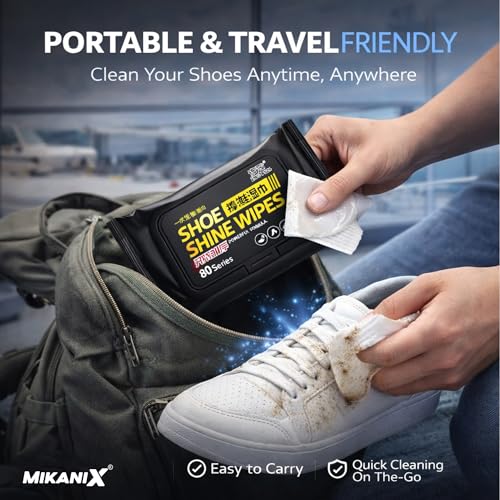 Image of MIKANIX Shoe Shine Wipes | Shoe Cleaning Wipes for Sneakers & Leather Shoes | Instant Shoe Cleaner Wet Wipes | Portable Shoe Polish Wipes