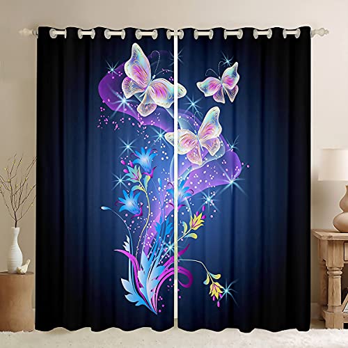 Butterfly Curtains Butterflies Floral Window Curtains for Bedroom Living Room for Kids...