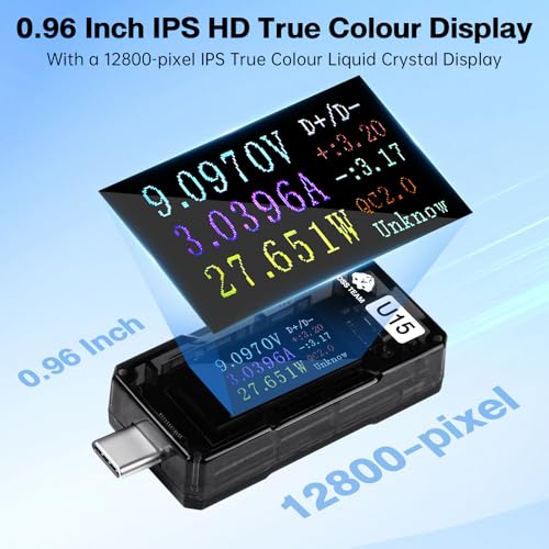 Image of USB C Power Meter Tester, Digital Multimeter with Color Screen, 4-25V /5A Voltage Current Monitor, Supports PD3.0 QC3.0 Fast Charging Protocols