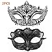 Produktbild 2 STÜCKE Masquerade Mask-1PC Metal Filigree Cat Black Mask, 1PC Plastic Fox Fashion Venezianische Maske für Masquerade Ball Mardi Gras Kostüm Ball Party Mask (Schwarz)
