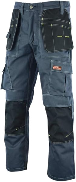 WrightFits Men Pro Builder Work Trousers Black & Grey - Heavy Duty Safety Combat Cargo Pants - Multi Pockets - Knee Pad Pockets - Triple Stitched - Durable Workwear (28W to 48W) - 5