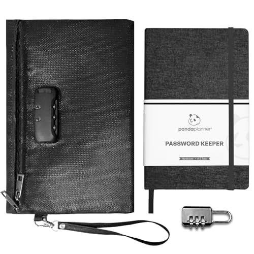 Panda Planner Password Book with Alphabetical Tabs and Locking Bag – Medium Password Keeper Logbook for Website Logins, Internet Address Organizer – Secure Password Notebook with Locking Bag & Bonus Lock – Black