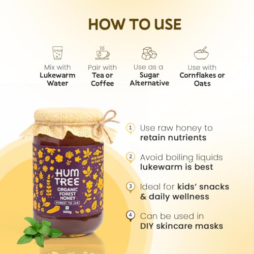 Image of HUMTREE - Wild Forest Honey, Organic Pure- 500gms with FREE Dipper | NMR Tested Honey 100% Pure, No adulteration | Natural Nectar Multi Flora Wild Forest Honey | Rich in B-complex vitamins | Chemical Free, No Sugar Syrup | Sourced from Wild Forests of Himachal