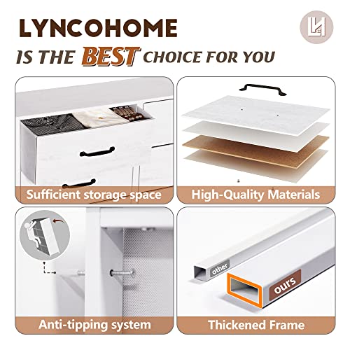 Lyncohome White Farmhouse Dresser For Bedroom, White Chest Of 4 Drawers For Bedroom, Coat Closet, Check Room, Tall White Fabric Dresser #TOP6
