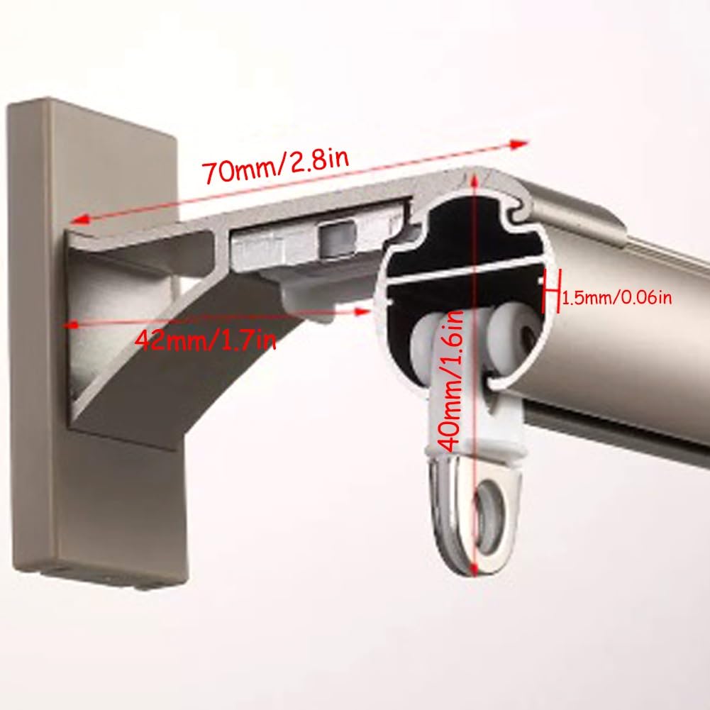 Vorhangschiene 1-läufig Gardinenschiene Wandbefestigung Aluminium Schiene, Römische Vorhangstange Schwer Mit Zubehör, Für Zimmer Trennwand, Balkon, Büros(Gray,220cm)
