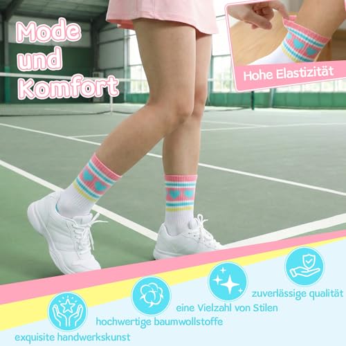 Utensilsto 6 Paar Tennissocken Kinder 33-37 Sportsocken Kinder Baumwollsocken lustige Socken Jungen Mädchen Laufsocken Kindersocken mit lächeln Herz Streifen Nummer