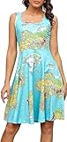 Fanient Women's Midi Dress World Map Dress Fashion Casual Swing Dress A Line Scoop Neck Sleeveless Sundress XL