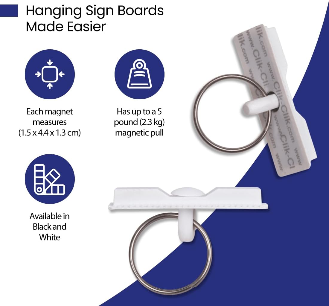 Clik-Clik Regular ClikMagnet Ceiling Hooks - Strong Magnets to Hang Displays, Signs, and More - Magnets with 5 lbs Pull - Pack of 10, White