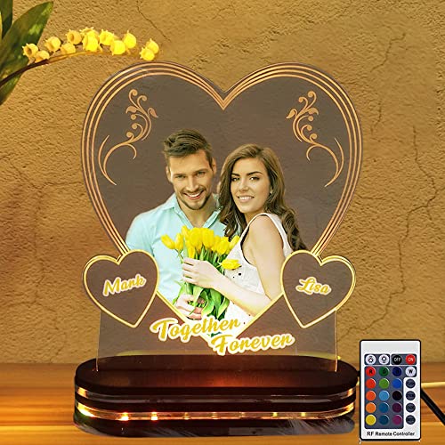 Lámpara de imagen personalizada con corazón infinito, luz de noche de corazón, placa personalizada, regalo romántico para esposa, aniversario, regalo de San Valentín para pareja (corazón)