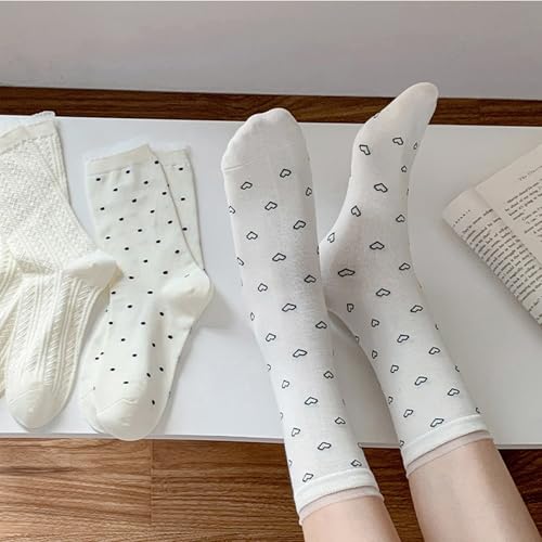 Image of Starella Women's Cute Bow Ruffle Frilly Socks Lace Polka Dot Casual Crew Sock for Flats 4 Pairs