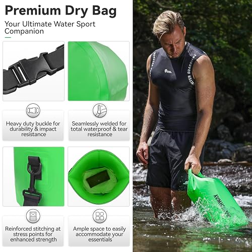 MARCHWAY Floating Waterproof Dry Bag Backpack 5L/10L/20L/30L/40L, Roll Top Sack Keeps Gear Dry for Kayaking, Rafting, Boating, Swimming, Camping, Hiking, Beach, Fishing (Green, 10L)