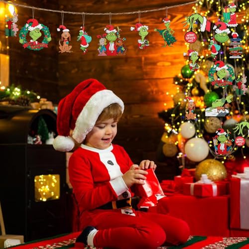 Fabelly 24PCS Christmas Tree Decorations, Christmas Tree Ornaments - Cute Wooden Hanging Ornaments for Christmas Tree - Christmas Decor Indoors Home Party - Image 7