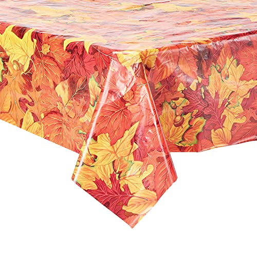 Image of Beistle Fall Leaf Tablecovers, 54 inch x 108 inch, 3 Pieces - Plastic Table Cloth, Rectangular Tablecloth