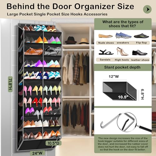 Kotkn 10-Tier Over the Door Shoe Organizer, 20 Pockets Holds 20-30 Pairs, Heavy-Duty Oxford Fabric with Hexagon Mesh for Boots & Sneakers-Black by Kotkn - Used condition - Image 2