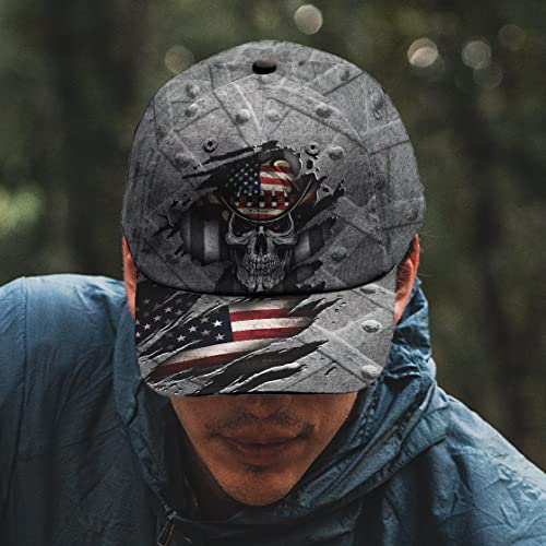 Image of Cowboy Skull Cap for Men, Us Flag Skeleton Reaper Gothic Horror, Adjustable Hats Fashion Accessories for Men Women