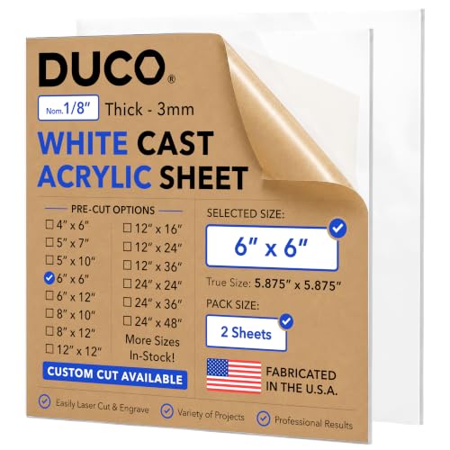 Duco 1/8" Sign White Cast Acrylic Sheets, 6"x6" Plexiglass Sheets, 2 Pack