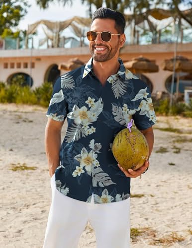 COOFANDY Mens Hawaiian Shirt Short Sleeve Button Down Shirts Tropical Floral Summer Beach Shirts2