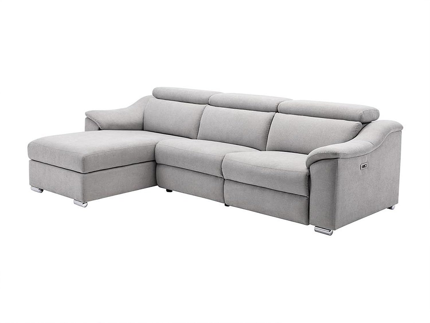 Vente-unique - Canapé d'angle Relax électrique en Tissu Gris Clair PEDRERA - Angle Gauche