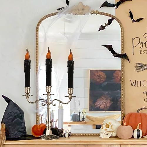 Image of Black Flameless Short Taper Candles, Real Wax Hand Dipped LED Battery Operated with Remote, Flickering Flame Lights for Festival Party Home Decor, 6.7 Inch Primitive Flameless Candles, 4PCS